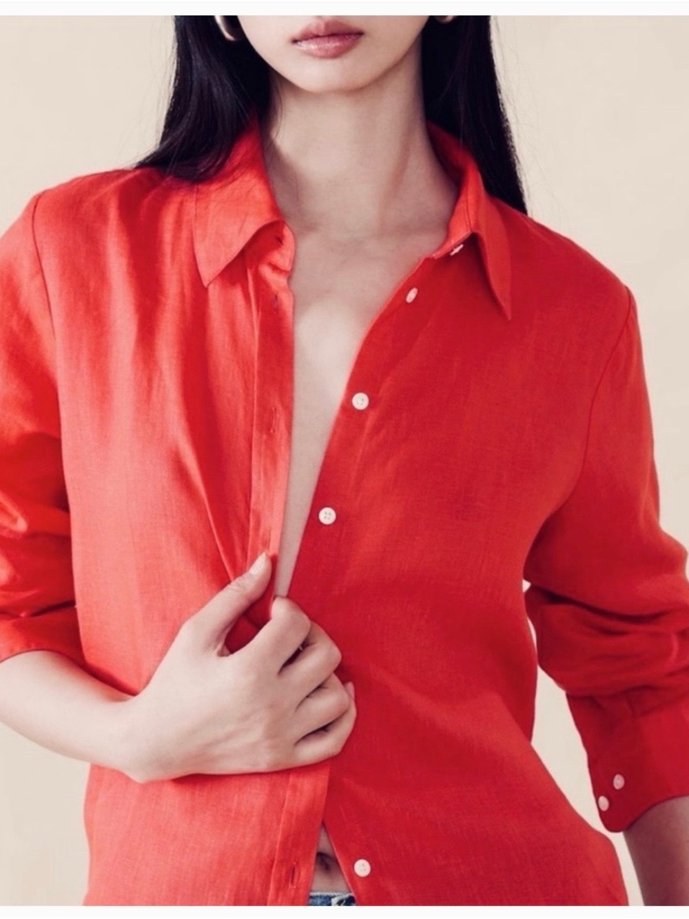 NWT: Banana Republic Red Linen Button-Down Shirt